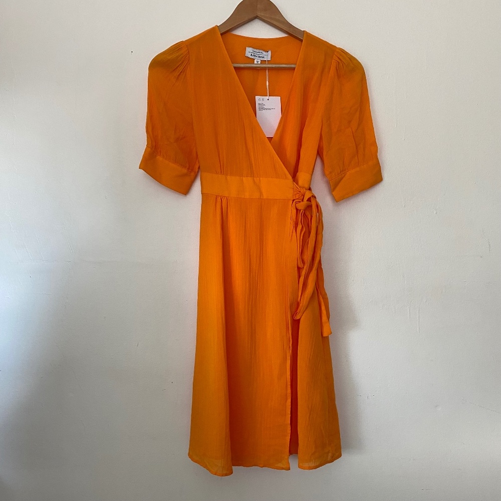 & Other Stories Orange Cotton Blend Wrap Mini Dress
